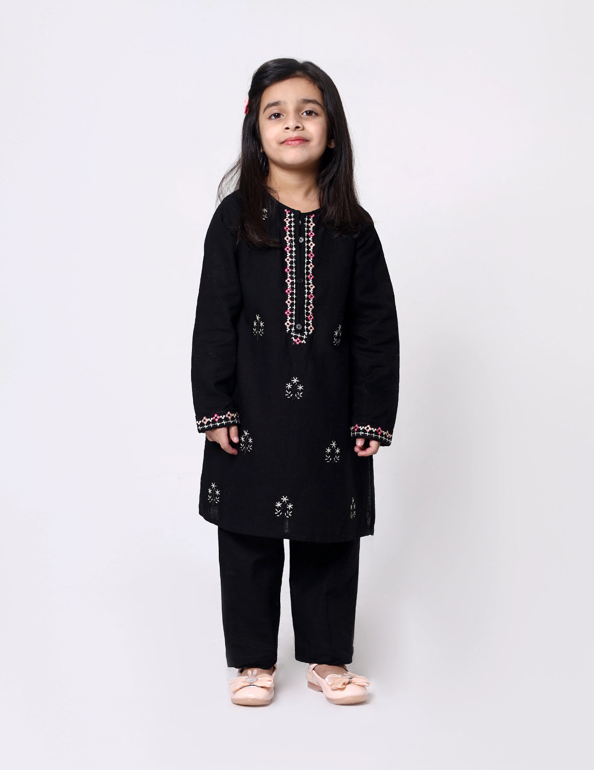 Girls Khadar Embroided suit - Black