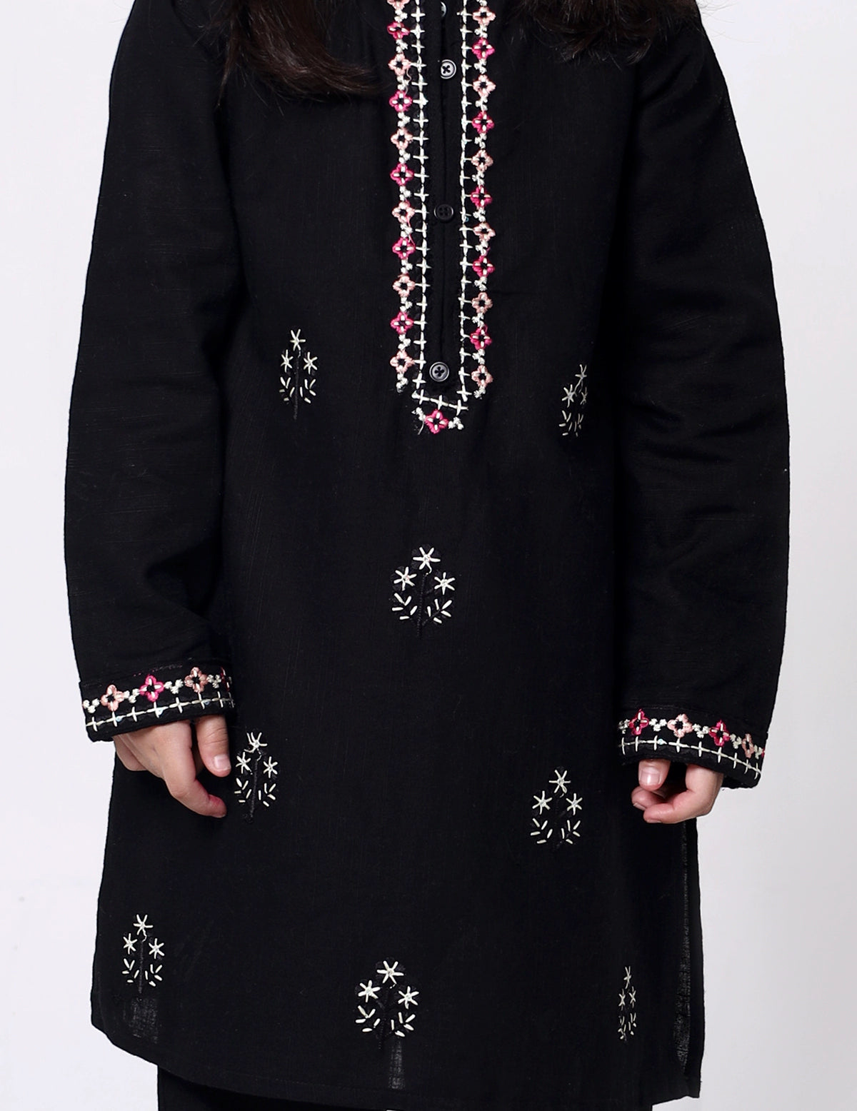 Girls Khadar Embroided suit - Black