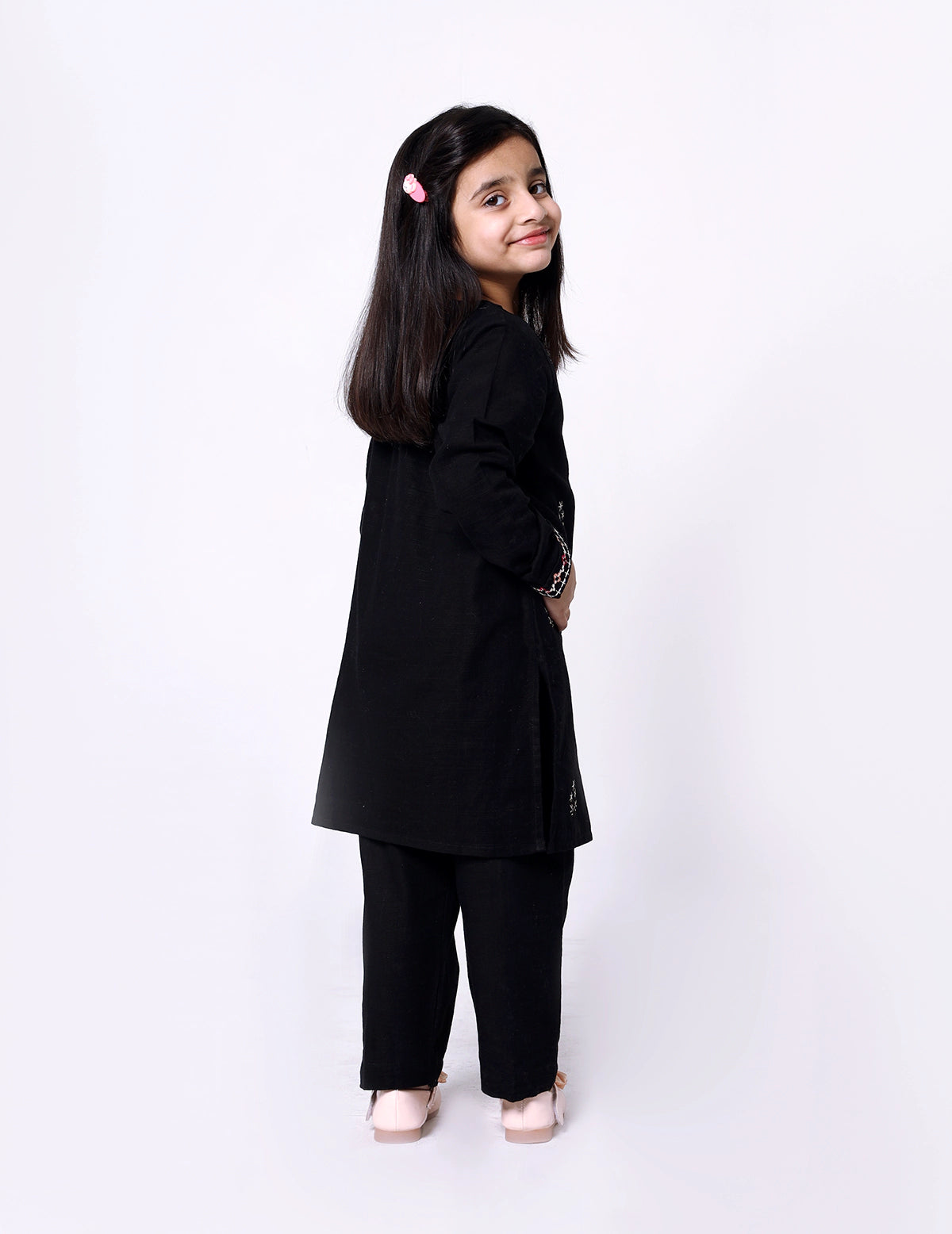 Girls Khadar Embroided suit - Black