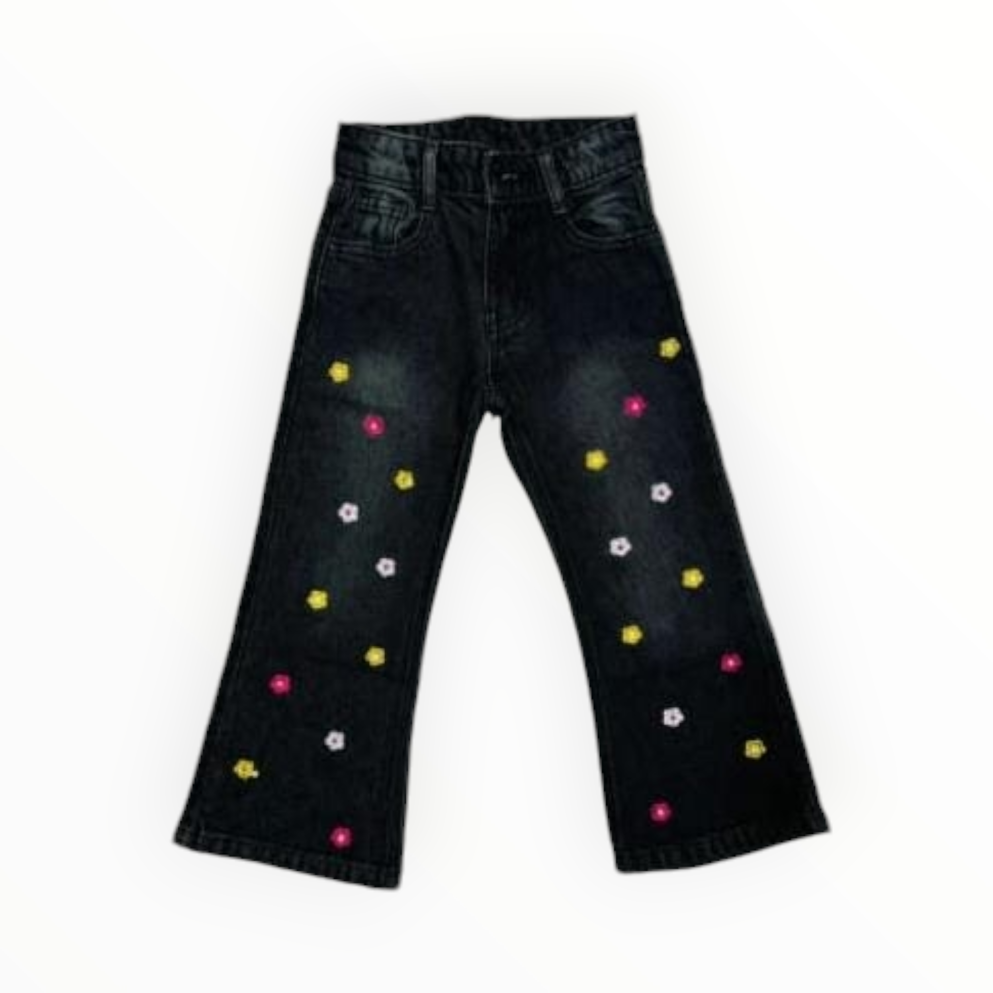 Girls Denim Embroided Pants - Black